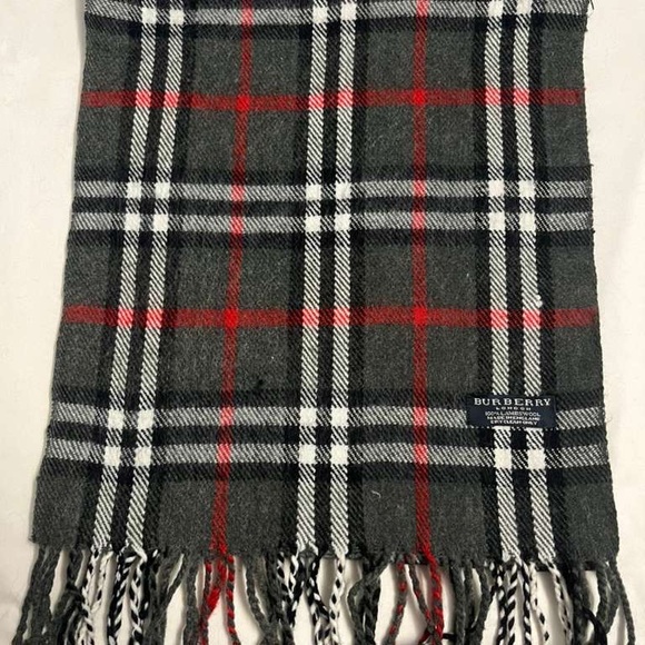 Burberry Black White and Red Wool Scarf